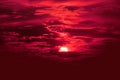 red cloud dawn sky with cloud horizontal lines motion effect on background from sunshine