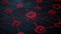 Red cloud icon connected in a digital data network