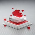 Red Cloud Icon Floating Above Stacked Transparent Layers on Grid Background data storage Royalty Free Stock Photo