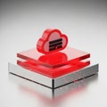 Red Cloud Icon with Server Symbol on Red and Silver Pedestal data storage Royalty Free Stock Photo