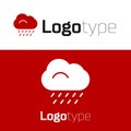 Red Cloud with rain icon isolated on white background. Rain cloud precipitation with rain drops. Logo design template Royalty Free Stock Photo