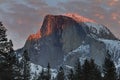 Red clouds over Half Dome at sunset, Yosemite National Park Royalty Free Stock Photo