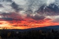 Red clouds during sunset in Beskid Niski. Royalty Free Stock Photo