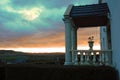 Entrance of an old landhouse in Tournehem-sur-la-Hem, France with sunset in the background Royalty Free Stock Photo