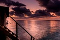 Red and cloudy sunset on the Maldivian islands