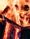 Red coal and burning firewood