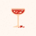 Red cocktail with flowers for event. Flat vector illustration with texture Royalty Free Stock Photo