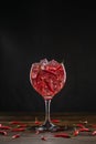 Red cocktail in a glass with ice and chili peppers. Valentine's Day Concept Royalty Free Stock Photo