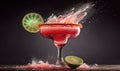 a red cocktail with a lime slice and a splash of water Royalty Free Stock Photo