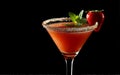 Red cocktail in martini glass with garnish on dark bar background,closeup,copy space,lifestyle Royalty Free Stock Photo