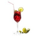 Red cocktail, mixed drink from cherries, berries, ice and lime, Royalty Free Stock Photo