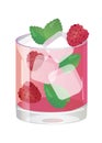 Red cocktail, rasberry mojito with mint leaf and ice cube. Royalty Free Stock Photo