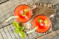 Red cocktail with tomato juice, Basil and salt, selective focus Royalty Free Stock Photo