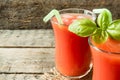 Red cocktail with tomato juice, Basil and salt, selective focus Royalty Free Stock Photo