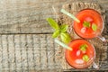 Red cocktail with tomato juice, Basil and salt, selective focus Royalty Free Stock Photo