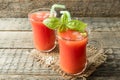 Red cocktail with tomato juice, Basil and salt, selective focus Royalty Free Stock Photo