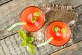 Red cocktail with tomato juice, Basil and salt, selective focus Royalty Free Stock Photo