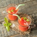 Red cocktail with tomato juice, Basil and salt, selective focus Royalty Free Stock Photo