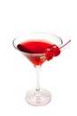 Red cocktail with two cherries. Isolated on white Royalty Free Stock Photo