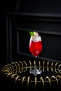 red cocktail with whipped cream instead of topping and mint leaves, side view Royalty Free Stock Photo