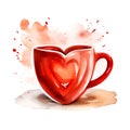 red coffee cup with heart for love breakfast for valentine day card decor