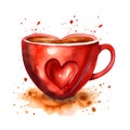 red coffee cup with heart for love breakfast for valentine day card decor