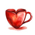 red coffee cup with heart for love breakfast for valentine day card decor