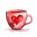 red coffee cup with heart for love breakfast for valentine day card decor