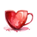 red coffee cup with heart for love breakfast for valentine day card decor