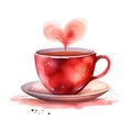 red coffee cup with heart for love breakfast for valentine day card decor