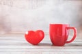 Red coffee cup with heart Valentines Day concept