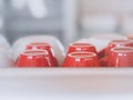 Red coffee cup upside down Arranged together on glass shelves