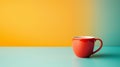 Red coffee mug on colorful gradient background with space for text Royalty Free Stock Photo
