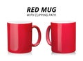 Red coffee mug isolated on white background. Template of ceramic container for drink. Clipping path Royalty Free Stock Photo