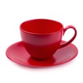 Red coffee mug and saucer isolated on white background Royalty Free Stock Photo