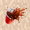 Red Coffee Ripple Cup with Splash on a Light Background. Seamless Pattern. Royalty Free Stock Photo