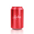 Red cold aluminium beer can mockup with drops, 300 ml. Empty fresh soda tin packing mock up with condensate, isolated.Vector Royalty Free Stock Photo