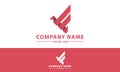 Red Color Abstract Fold Ribbon Bird Letter F Logo Design