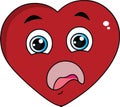 Red color cartoon heart shape face shocked expression