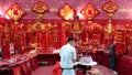 Red color Chinese New Year ornaments at a flower market in Shenzhen. Royalty Free Stock Photo