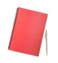 Red color Cover Note Book with pen isolated on white background Royalty Free Stock Photo