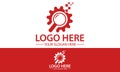 Red Color Gear Magnifying Glass Logo Design Royalty Free Stock Photo