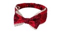 Red color handmade headband made out of cotton fabric and lace ribbon
