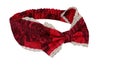 Red color handmade headband made out of cotton fabric and lace ribbon