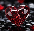 Red color heart shape gem in the black background