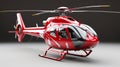 Red color helicopter. Air medical service air ambulance. Generative AI.