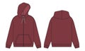 Red color Hoodie fashion flat sketch template.