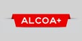 Red inserted label with word aloca + on gray background