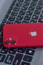 Red color iPhone 11 featuring dual camera