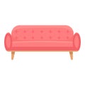 Red color leather sofa icon, cartoon style